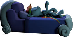 Size: 1280x648 | Tagged: safe, artist:melodismol, rainbow dash, pegasus, pony, g4, 3d, artist training grounds 2020, atg 2020, bed, female, newbie artist training grounds, revamped ponies, simple background, sleeping, solo, source filmmaker, transparent background