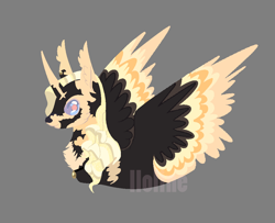 Size: 1040x844 | Tagged: safe, artist:lloline, oc, oc only, griffon, hybrid, gray background, griffon oc, horn, ms paint, simple background, solo, watermark