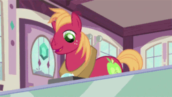 Size: 500x281 | Tagged: safe, screencap, big macintosh, earth pony, pony, g4, hearts and hooves day (episode), animated, cute, eeyup, gem, gif, jewelry, jewelry store, loop, macabetes, male, nodding, perfect loop, reaction image, solo, stallion