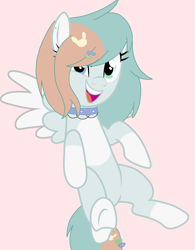 Size: 2286x2934 | Tagged: safe, artist:circuspaparazzi5678, oc, oc only, oc:kumori, pegasus, pony, base used, bunny hairclip, collar, ear piercing, earring, freckles, gift art, high res, jewelry, piercing, smiling, solo