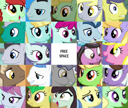 Size: 1235x1045 | Tagged: safe, edit, edited screencap, screencap, apple honey, apple munchies, apple tarty, appointed rounds, bruce mane, buddy, candy apples, cloud kicker, cloverbelle, comet tail, derpy hooves, fruit pack, helia, lavender sunrise, lily love, lipstick vanity, lucky clover, orion, polo play, ruby splash, sealed scroll, shooting star (character), sprout greenhoof, star bright, sunshine smiles, sunshower, wintergreen, earth pony, pegasus, pony, unicorn, g4, apple family member, aweeg*, background pony, bingo, female, las pegasus resident, male, mare, puffy cheeks, stallion