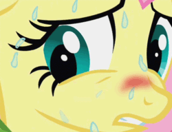 Size: 497x382 | Tagged: safe, edit, edited screencap, screencap, fluttershy, pegasus, pony, g4, green isn't your color, animated, blushing, cropped, female, gif, scared, solo, sweat, vibrating, worried