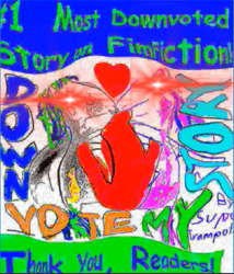 Size: 481x562 | Tagged: safe, artist:super trampoline, twilight sparkle, oc, oc:super trampoline, g4, 1000 hours in ms paint, author:super trampoline, cover art, deep fried meme, eye beams, fanfic, fanfic art, fimfiction, fimfiction.net link, kissing, meme, needs more jpeg, shitposting