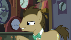 Size: 1920x1080 | Tagged: safe, screencap, doctor whooves, time turner, earth pony, pony, a horse shoe-in, g4, bowtie, male, solo, stallion