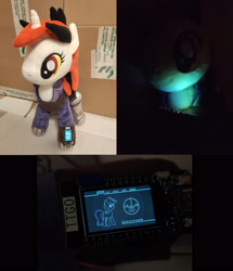 Size: 3000x3496 | Tagged: safe, oc, oc only, oc:blackjack, pony, fallout equestria, fallout equestria: project horizons, fanfic art, high res, irl, photo, pipbuck, plushie, solo, vault security armor