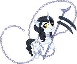 Size: 2686x2233 | Tagged: safe, artist:fuzzybrushy, oc, oc only, oc:ashtoreth shangfangs, pony, unicorn, chains, fangs, high res, show accurate, simple background, solo, transparent background