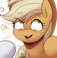 Size: 3708x3800 | Tagged: safe, artist:maren, mean applejack, mean rarity, earth pony, pony, g4, the mean 6, bust, clone, dialogue, female, freckles, high res, liarjack, mare, offscreen character, open mouth, portrait, simple background, white background