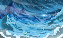 Size: 2500x1500 | Tagged: safe, artist:skunk bunk, g4, siege of the crystal empire, detailed background, moon, mountain, no pony, scenery, snow, tree, valley, wind