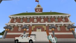 Size: 1334x750 | Tagged: safe, artist:mrkupkake, artist:topsangtheman, marble pie, earth pony, pony, g4, city hall, female, ford f-150, looking at you, minecraft, photoshopped into minecraft, solo