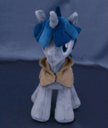 Size: 557x657 | Tagged: safe, artist:adamar44, stygian, pony, unicorn, g4, animated, irl, male, perfect loop, photo, plushie, rotating, solo, stop motion