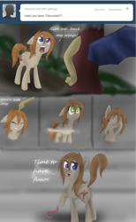 Size: 651x1055 | Tagged: safe, artist:askponybrandenburg, discord, draconequus, earth pony, pony, g4, ask, brandenburg, comic, discorded, female, hetalia, looking up, mare, mind control, open mouth, ponified, raised hoof, species swap, swirly eyes