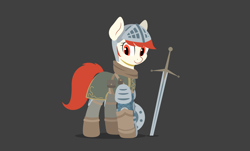 Size: 2644x1596 | Tagged: safe, artist:zylgchs, derpibooru exclusive, oc, oc only, oc:sword, pony, claymore, dark souls, elite knight set, female, lineless, looking at you, mare, simple background, solo, standing, vector