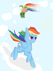 Size: 2400x3200 | Tagged: safe, artist:tomat-in-cup, rainbow dash, oc, pegasus, pony, g4, cthulhu, female, flying, food, high res, mare, poptart