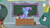 Size: 1920x1080 | Tagged: safe, screencap, trixie, yona, pony, unicorn, yak, a horse shoe-in, g4, apple, cape, clothes, desk, female, food, hat, lidded eyes, mare, solo focus, trixie's cape, trixie's hat