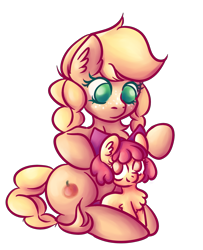 Size: 2645x3251 | Tagged: safe, artist:coco-drillo, apple bloom, applejack, earth pony, pony, g4, adorabloom, alternate cutie mark, alternate hairstyle, bow, chest fluff, cute, ear fluff, female, filly, freckles, high res, jackabetes, natg2020, newbie artist training grounds, siblings, simple background, sisters, sitting, transparent background