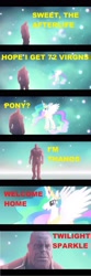 Size: 1280x3864 | Tagged: safe, edit, edited screencap, screencap, princess celestia, ponies the anthology vii, g4, magical mystery cure, ascension realm, avengers: infinity war, infinity gauntlet, marvel, marvel cinematic universe, princess celestia's special princess making dimension, spoilers for another series, thanos