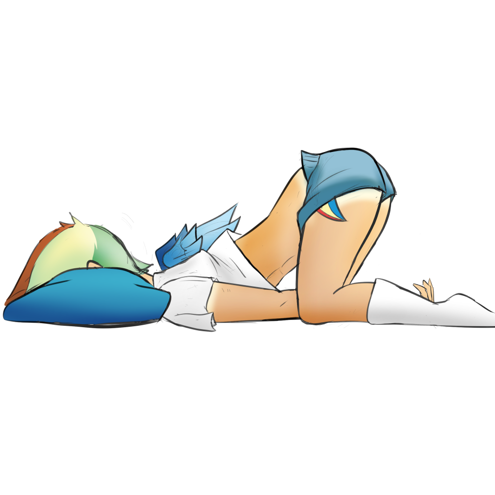 2367950 - safe, artist:peppertech, rainbow dash, human, g4, ass up, cutie  mark on human, face down ass up, humanized, tan lines - Derpibooru