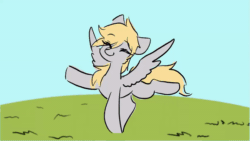 Size: 600x338 | Tagged: safe, artist:seamaggie, derpy hooves, pegasus, pony, g4, animated, blue sky, cute, daaaaaaaaaaaw, dancing, derpabetes, do the sparkle, eyes closed, featured image, female, flapping, frame by frame, grass, hnnng, looking at you, mare, missing cutie mark, no pupils, open mouth, outdoors, raised hoof, raised leg, seamaggie is trying to murder us, solo, spread wings, sweet dreams fuel, weapons-grade cute, wings