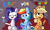 Size: 3750x2250 | Tagged: safe, artist:tjpones, applejack, rainbow dash, rarity, earth pony, pegasus, pony, unicorn, g4, alcohol, apple, apple cider, applejack's hat, blah blah blah, blushing, champagne glass, chest fluff, cider, clothes, couch, cowboy hat, dialogue, dress, drink, drinking straw, ear fluff, eyes closed, female, food, freckles, glowing, glowing horn, hat, heart, high res, horn, implied lesbian, lesbian, magic, mare, martini, open mouth, polyamory, rarijackdash, ship:appledash, ship:raridash, shipper on deck, shipping, straw, telekinesis, that pony sure does love apples, that pony sure does love fashion, thoughts, wavy mouth