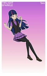 Size: 1920x3120 | Tagged: safe, artist:banquo0, twilight sparkle, human, art pack:my little persona, g4, clothes, female, humanized, leggings, persona, school uniform, shoes, skirt, solo