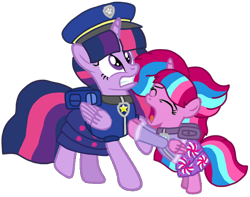 Size: 1366x1076 | Tagged: safe, artist:徐詩珮, twilight sparkle, oc, oc:bubble sparkle, alicorn, pony, bubbleverse, series:sprglitemplight diary, series:sprglitemplight life jacket days, series:springshadowdrops diary, series:springshadowdrops life jacket days, g4, alternate universe, base used, chase (paw patrol), clothes, cute, female, filly, magical lesbian spawn, magical threesome spawn, mother and child, mother and daughter, multiple parents, next generation, offspring, parent:glitter drops, parent:spring rain, parent:tempest shadow, parent:twilight sparkle, parents:glittershadow, parents:sprglitemplight, parents:springdrops, parents:springshadow, parents:springshadowdrops, paw patrol, simple background, transparent background, twilight sparkle (alicorn)