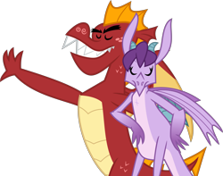 Size: 5073x4000 | Tagged: safe, artist:melisareb, garble, prominence, dragon, g4, gauntlet of fire, .svg available, absurd resolution, dragoness, duo, eyes closed, female, inkscape, male, out of context, ship:garbinence, shipping, simple background, straight, teeth, transparent background, vector