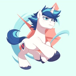 Size: 2048x2048 | Tagged: safe, artist:drtuo4, shining armor, pony, unicorn, g4, action pose, high res, looking up, male, running, serious, serious face, solo, stallion, unshorn fetlocks