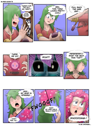 Size: 1275x1753 | Tagged: safe, artist:blondeuchiha, pinkie pie, rarity, comic:your inner pinkie pie, equestria girls, g4, comic, dialogue, jewelry, light skin, male to female, necklace, rule 63, speech bubble, transformation, transgender transformation