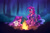 Size: 5250x3500 | Tagged: safe, artist:lollipony, pinkie pie, princess luna, rarity, twilight sparkle, alicorn, earth pony, pony, unicorn, fanfic:the enchanted kingdom, g4, absurd resolution, blushing, campfire, chest fluff, commission, cuddling, digital art, ear fluff, fanfic art, female, fire, floppy ears, forest, glowing horn, group, happy, horn, hug, jewelry, lesbian, looking down, looking up, lying down, magic, mare, necklace, night, open mouth, prone, quartet, raised hoof, scenery, ship:rarilight, shipping, sleeping, smiling, twilight sparkle (alicorn), winghug