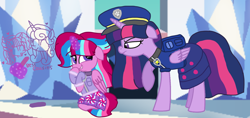 Size: 2290x1080 | Tagged: safe, artist:徐詩珮, princess flurry heart, twilight sparkle, oc, oc:bubble sparkle, alicorn, pony, bubbleverse, series:sprglitemplight diary, series:sprglitemplight life jacket days, series:springshadowdrops diary, series:springshadowdrops life jacket days, g4, alternate universe, base used, chase (paw patrol), clothes, cousins, cute, female, filly, magical lesbian spawn, magical threesome spawn, mother and child, mother and daughter, multiple parents, next generation, offspring, parent:glitter drops, parent:spring rain, parent:tempest shadow, parent:twilight sparkle, parents:glittershadow, parents:sprglitemplight, parents:springdrops, parents:springshadow, parents:springshadowdrops, paw patrol, twilight sparkle (alicorn), twilight sparkle is not amused, unamused
