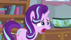 Size: 1920x1080 | Tagged: safe, screencap, starlight glimmer, pony, unicorn, a horse shoe-in, g4, female, mare, open mouth, solo, worried