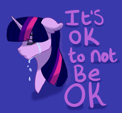 Size: 2277x2096 | Tagged: safe, artist:lightningchaserarts, twilight sparkle, pony, unicorn, g4, crying, eyes closed, female, high res, mare, melancholy, ok, positive ponies, sad, slogan, solo