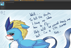 Size: 993x677 | Tagged: safe, artist:ask-pony-gerita, articuno, pony, ask, blushing, chest fluff, female, hetalia, pokémon, ponified, wings