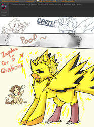 Size: 766x1036 | Tagged: safe, artist:ask-pony-gerita, pegasus, poképony, pony, zapdos, ask, female, germany, hetalia, italy, male, mare, pokémon, ponified, species swap, stallion, transformation