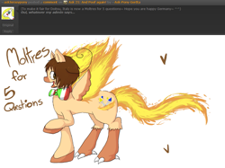 Size: 903x676 | Tagged: safe, artist:ask-pony-gerita, moltres, pegasus, pony, ask, female, hetalia, italy, mane of fire, mare, pokémon, ponified, raised hoof