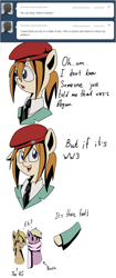 Size: 643x1526 | Tagged: safe, artist:askponybrandenburg, earth pony, pegasus, pony, ask, beret, brandenburg, bust, clothes, comic, confused, cyrillic, dialogue, female, hat, hetalia, mare, necktie, pointing, ponified, russian, scarf, united states