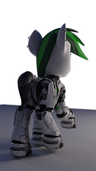 Size: 1080x1920 | Tagged: artist needed, safe, 3d, armor, green mane, rear view, science fiction