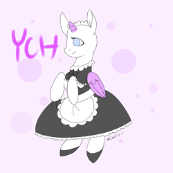 Size: 1000x1000 | Tagged: safe, artist:kestier, advertisement, clothes, commission, maid, maid headdress, shoes, your character here