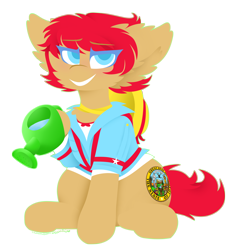 Size: 3552x3828 | Tagged: safe, artist:vanillaswirl6, oc, oc only, oc:idaho, pony, vanillaswirl6's state ponies, hat, high res, idaho, male, simple background, solo, straw hat, suspenders, transparent background, watering can