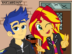 Size: 608x454 | Tagged: safe, artist:hakimbronymalaysia, flash sentry, sunset shimmer, equestria girls, g4, female, male, ship:flashimmer, shipping, straight