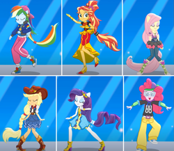 Size: 1001x867 | Tagged: safe, applejack, fluttershy, pinkie pie, rainbow dash, rarity, sunset shimmer, equestria girls, equestria girls specials, g4, my little pony equestria girls: dance magic, ballerina, balletshy, clothes, converse, cowgirl style, dance magic (song), dancer, flamenco dress, humane five, mc pinkie, ponied up, rapper dash, rapper pie, shoes, sunset shimmer flamenco dress