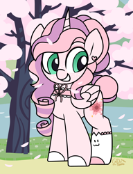 Size: 3000x3900 | Tagged: safe, artist:coaldustthestrange, oc, oc:saku, cherry blossoms, clothes, cute, flower, flower blossom, high res, socks