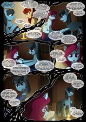 Size: 1240x1754 | Tagged: safe, artist:lunarcakez, oc, oc only, oc:destiny, oc:scarlett rain, earth pony, pony, comic:the origins of hollow shades, comic, female, male, mare, stallion