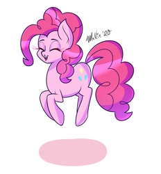 Size: 1300x1400 | Tagged: safe, artist:melliedraws, pinkie pie, earth pony, pony, g4, eyes closed, female, happy, heart nostrils, jumping, mare, newbie artist training grounds, open mouth, pronking, simple background, solo, white background