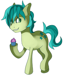 Size: 3150x3600 | Tagged: safe, artist:kenisu-of-dragons, sandbar, earth pony, pony, g4, cupcake, cute, food, high res, looking at you, male, sandabetes, simple background, solo, stallion, transparent background