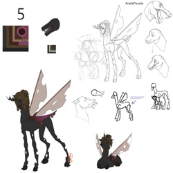 Size: 1024x1024 | Tagged: safe, artist:anelaponela, oc, changeling, changeling queen, brown changeling, changeling queen oc, female, redesign, reference sheet, translated in the comments, travelersverse
