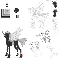 Size: 1024x1024 | Tagged: safe, artist:anelaponela, oc, changeling, changeling queen, changeling queen oc, female, redesign, reference sheet, translated in the comments, travelersverse, white changeling