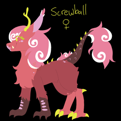 Size: 1400x1400 | Tagged: safe, artist:lepiswerid, screwball, draconequus, hybrid, pony, g4, antlers, black background, child, claws, ear fluff, female, filly, interspecies offspring, magical gay spawn, marsverse, offspring, parent:big macintosh, parent:discord, parents:discomac, redesign, scales, simple background, solo, tail