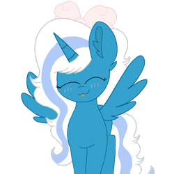 Size: 1280x1280 | Tagged: safe, artist:circuspaparazzi5678, oc, oc:fleurbelle, alicorn, pony, :p, adorabelle, alicorn oc, blushing, bow, cute, ear fluff, eyes closed, hair bow, horn, simple background, tongue out, transparent background, wings