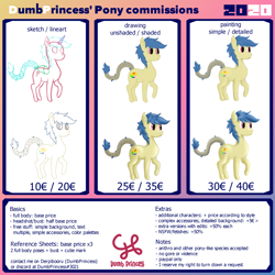 Size: 2500x2500 | Tagged: safe, artist:dumbprincess, derpibooru exclusive, oc, oc:frizzy brush, earth pony, pony, advertisement, commission info, high res, price sheet, raffle